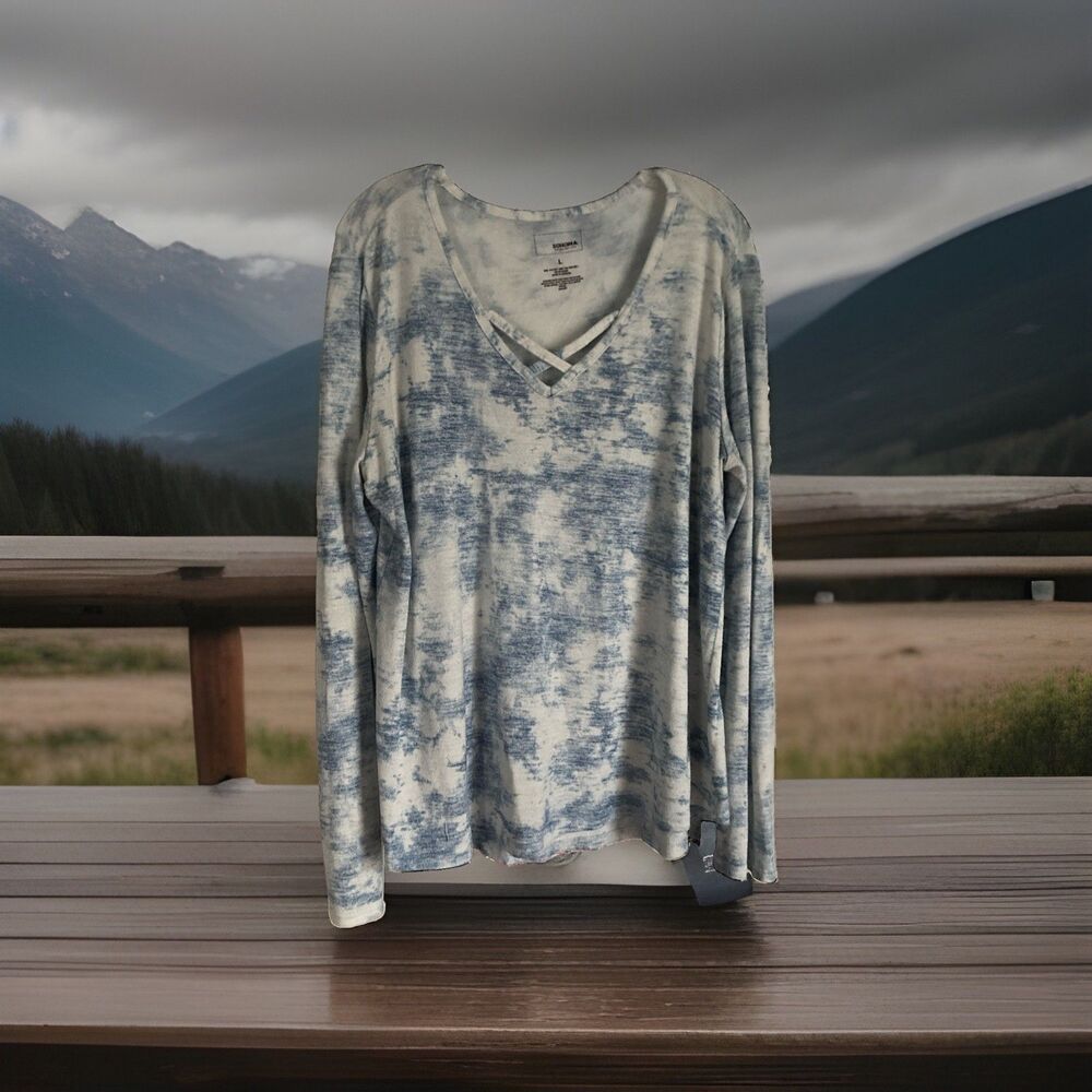 Sonoma Top Large Blue & White Abstract Casual Relax Stretch Excellent Condition
